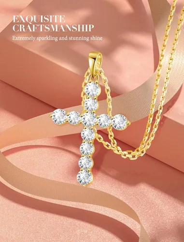 Vista 2 de Collares con cruz de plata de ley 925 para mujer, collar con colgante de cruz infinita, lujoso corte princesa, crucifijo de fe trenzada, regalos