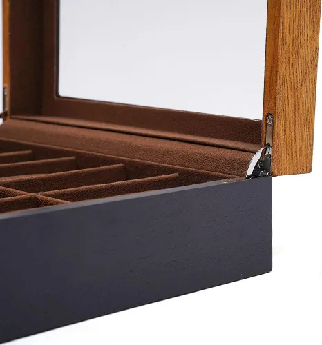 Vista 8 de Fetcoi Caja de reloj con 10 ranuras para reloj, de madera+tela de terciopelo para reloj organizador de relojes para hombres y mujeres, color negro