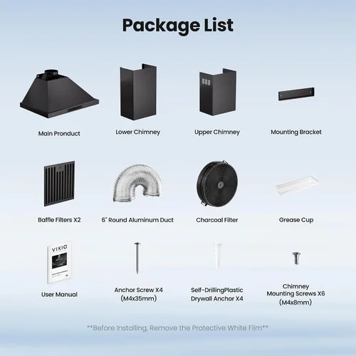 Vista 9 de VIKIO HOME Campana extractora profesional de 30 pulgadas para montaje en pared, 980 CFM, panel directo de 3 velocidades con control por gestos
