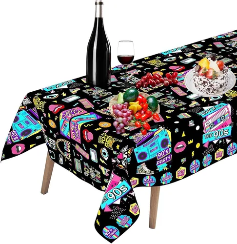 Vista 5 de 2 manteles grandes de fiesta de hip hop de los años 90 para adultos, decoración de eventos y cumpleaños de los años 90 (8751 pulgadas)