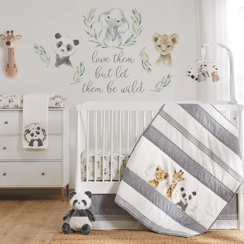 Vista 3 de Levtex Baby - Funda para cambiador de pañales Mozambique - Se adapta a la mayoría de cambiadores estándar - Animales de la selva - Felpa gris