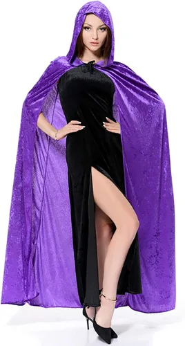 Vista 3 de Capa de bruja de terciopelo de Halloween para adultos, capa de bruja de longitud completa para mujer