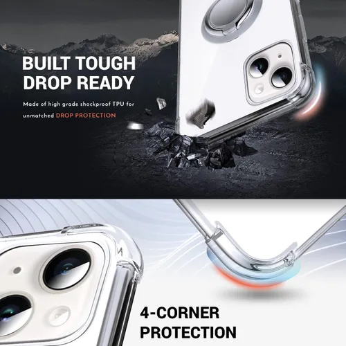Vista 3 de Silverback - Funda transparente para iPhone 14 con soporte de anillo de 6.1 pulgadas TPU suave protector, parachoques amortiguador, a prueba