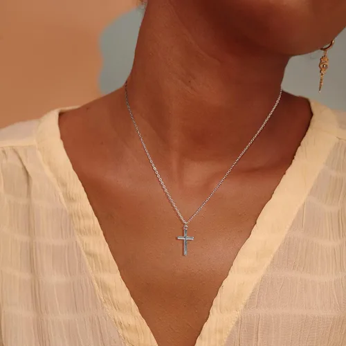 Vista 104 de Fettero - Collar con dije de cruz de fe, chapado en oro de 14 K, cadena fina, minimalista, simple, pequeña, para oración, regalo de joyería religiosa