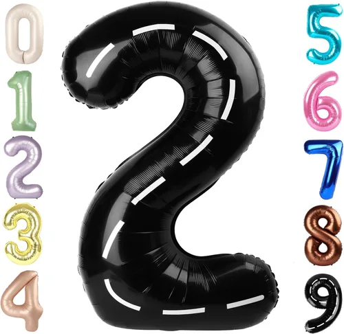 Vista 420 de Globos con números de 40 pulgadas, color negro, para decoraciones de cumpleaños de 10 a 100 años Jumbo 40In & Vibrant Color, With Hanging Holes
