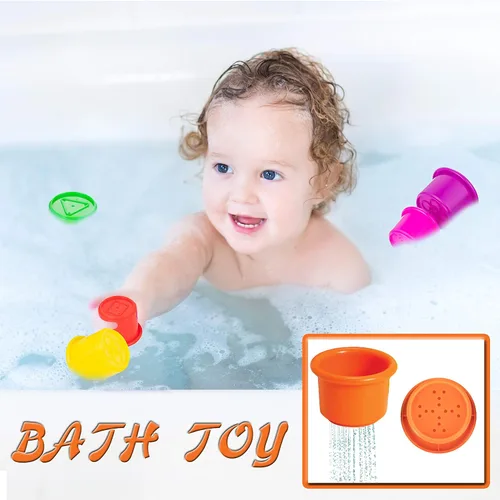 Vista 3 de Driddle Coloridas tazas apilables y anidadas, 8 tazas, divertido juguete de aprendizaje de color, gran juguete de baño y playa para bebés y niños