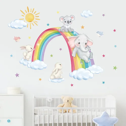 Vista 2 de Decalmile - Calcomanías de pared para pared, diseño de elefante, koala y conejo