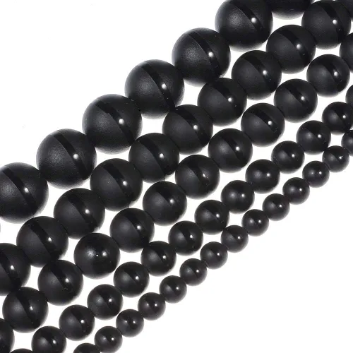 Vista 2 de Cuentas redondas de piedra natural de 0.236 in con línea negra mate de ónix negro mate y ágata para hacer joyas, collares, pulseras