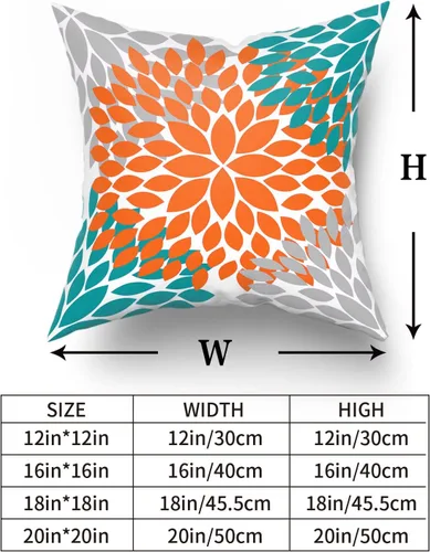 Vista 5 de Kawani Fundas para Almohada Naranja Turquesa Gris 20x20 Dahlias Floral Modernas Fundas de Almohada de Estilo Rústico de Granja para Sofá de Algodón