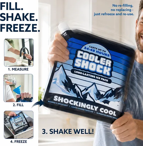 Vista 6 de Cooler Shock - Bolsas de hielo reutilizables para enfriadores - Paquetes de congelador fríos de larga duración para enfriadores y loncheras - Bolsas