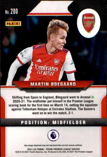 Vista 2 de Tarjeta de fútbol Panini Prizm Premier League #200 Martin Odegaard Arsenal 2021-22