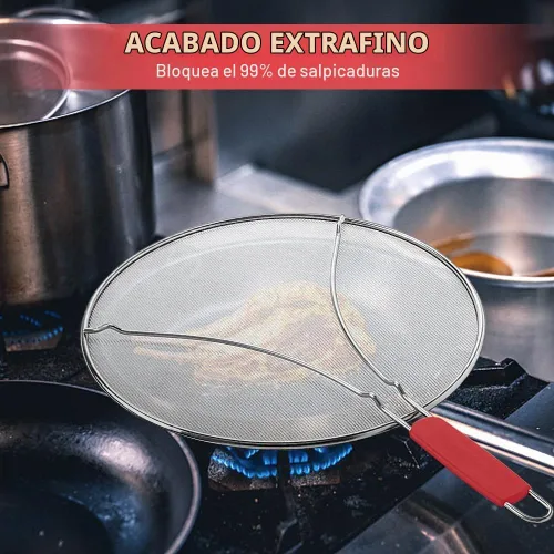 Vista 3 de Pantalla contra salpicaduras para sartén y colador de alimentos, protector de salpicaduras de grasa de acero inoxidable de 13 pulgadas, protector