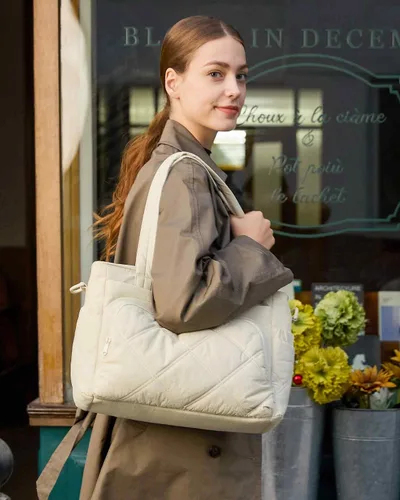 Vista 5 de BAGSMART Bolsa de Almuerzo para Mujer, Bolsa de Almuerzo Grande Aislada con Múltiples Bolsillos, Bolsa de Mano Acolchada y Hinchable