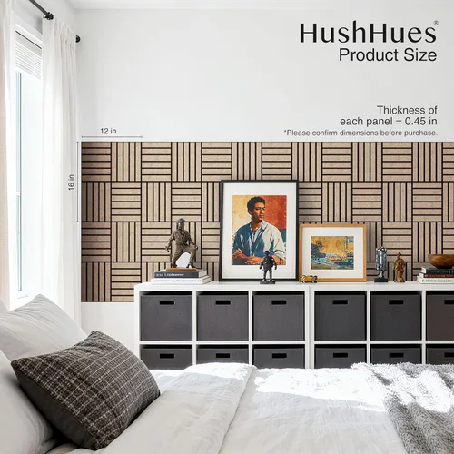 Vista 13 de Paquete de 12 paneles acústicos, paneles de pared acústicos grandes de 16 x 12 x 0.4 pulgadas, paneles autoadhesivos de absorción de sonido