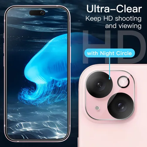 Vista 5 de JETech Protector de pantalla para iPhone 15 de 6.1 pulgadas con protector de lente de cámara, sin burbujas, herramienta de fácil instalación