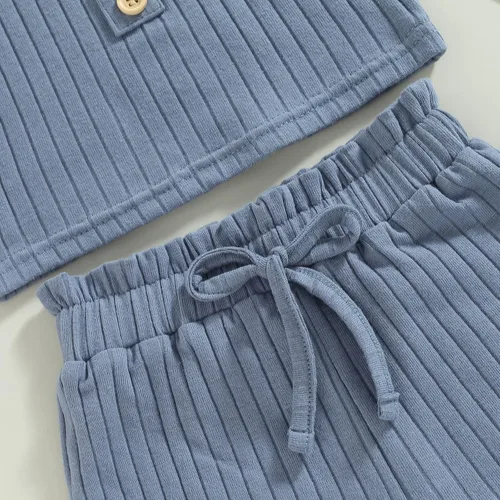 Vista 5 de MOREELUCK Conjunto de 2 piezas de camiseta sin mangas acanalada y pantalones cortos con cordón