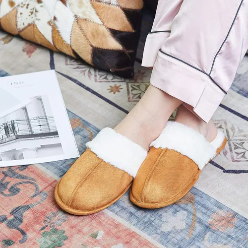 Vista 5 de IRISMON Pantuflas de gamuza sintética para mujer, cómodas pantuflas de piel cálida con espuma viscoelástica, antideslizantes, transpirables