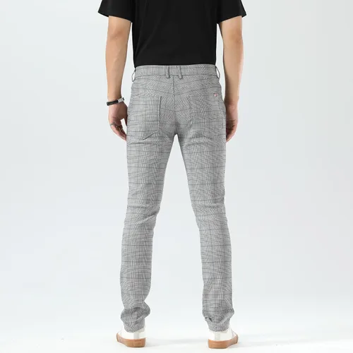 Vista 3 de Plaid&Plain Pantalones a cuadros para hombre, pantalones de vestir ajustados para hombre, pantalones chinos ajustados para hombre