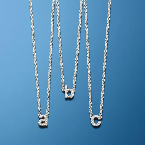 Vista 2 de Ross-Simons Diamond-Accented Lowercase Mini Initial Necklace in Sterling Silver