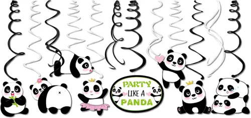 Vista 4 de 30 piezas de panda colgante en remolino, decoraciones de remolino colgante para el techo de pandas, decoraciones para niñas y niños, hogar, aula