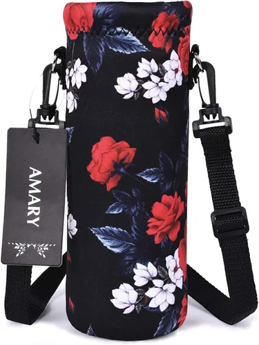 Vista 17 de AMARY Bolsa de neopreno para botella de agua de 33.8 fl oz con correa ajustable para el hombro, cubierta aislada para botellas de acero Aves