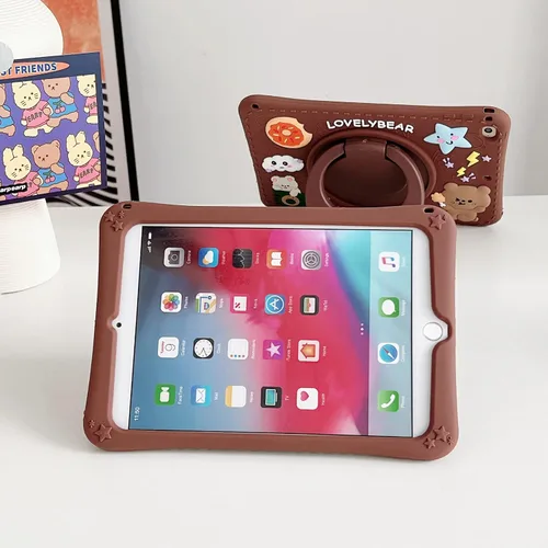 Vista 6 de Funda para Samsung Galaxy Tab S6 Lite P610/P615 de 10.4 pulgadas, silicona suave con patrón de oso marrón con cordón y soporte plegable a prueba