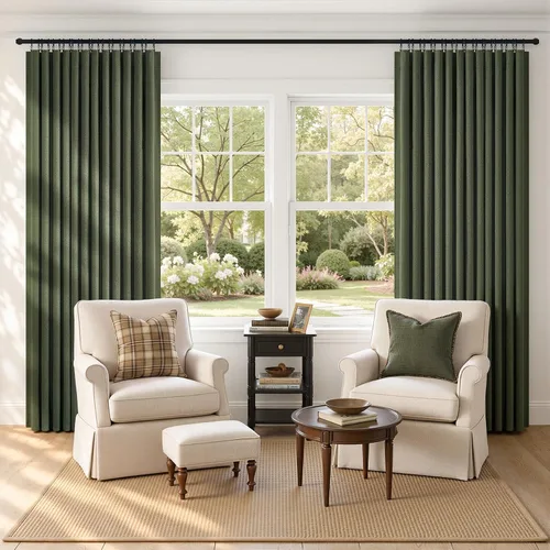 Vista 9 de Cortinas opacas de lino de 96 pulgadas para dormitorio, 2 paneles, verde Verde Olivegreen