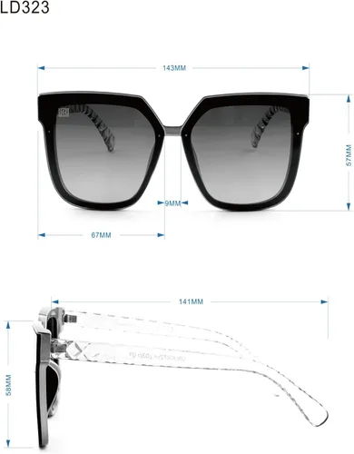 Vista 5 de LAUNDRY BY SHELLI SEGAL LD323 Gafas de sol cuadradas geométricas de gran tamaño para mujer con 100% protección UV. Regalos elegantes para ella