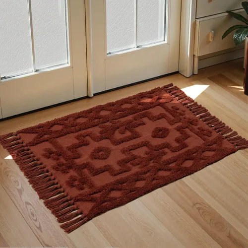 Vista 20 de Uphome Alfombra de Baño Bohemia de 2' x 3', Alfombras Pequeñas de Dormitorio Estilo Granja Lavables con Borlas, Tapetes de Baño Geométricos Beige