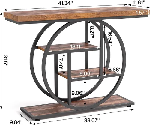 Vista 2 de LITTLE TREE Mesa consola, mesa de entrada de 4 niveles, mesa de sofá industrial de 41.3 pulgadas para sala de estar, mesa de pasillo de vestíbulo
