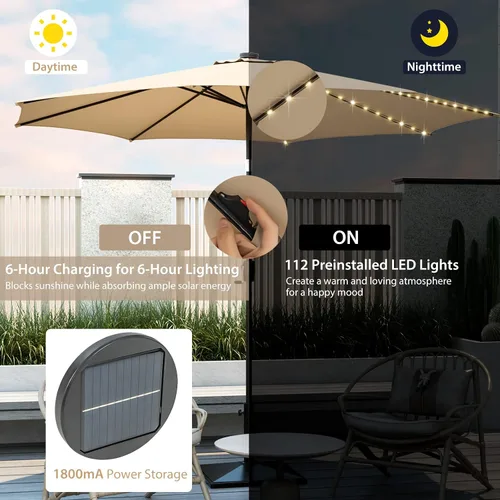 Vista 2 de Tangkula Sombrilla solar de 10 pies, patio con 112 luces LED, sombrilla de mercado para mesa al aire libre con mango de elevación de manivela