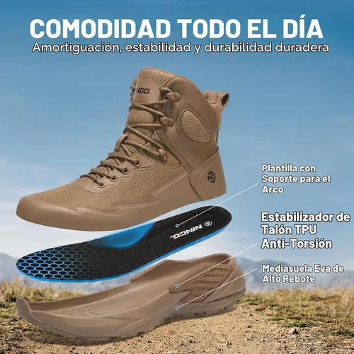 Vista 6 de NINGO Men's Military Tactical Waterproof Boots, Non Slip Work Boots for Men Marrón moca