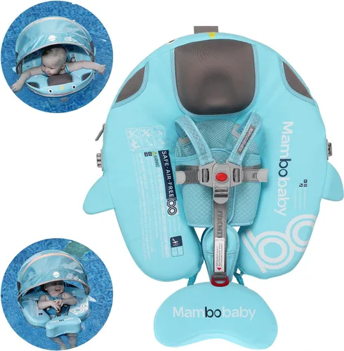 Vista 14 de Mambobaby Flotador para bebé con toldo y cola, flotador no inflable para piscina, correa de seguridad ajustable, entrenador de natación para niños