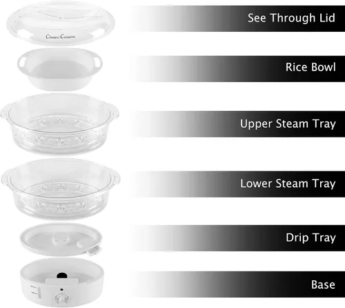 Vista 4 de Olla arrocera con cesta de vapor, olla de arroz a vapor para verduras, aparato de vapor eléctrico de 6.3 cuartos de galón con temporizador