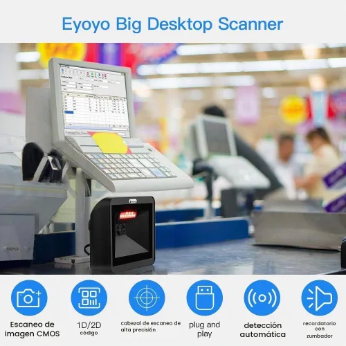 Vista 3 de Eyoyo Escáner automático de código de barras QR 1D 2D manos libres