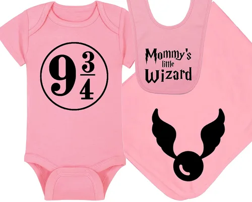 Vista 35 de Sombrero de bebé Wizard - Chosen One (tela negra - diseño dorado)