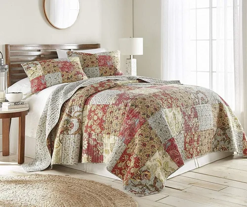 Vista 11 de Chezmoi Collection Delaney - Juego de edredón de 2 piezas, diseño floral de retazos prelavados, 100% algodón, tamaño individual