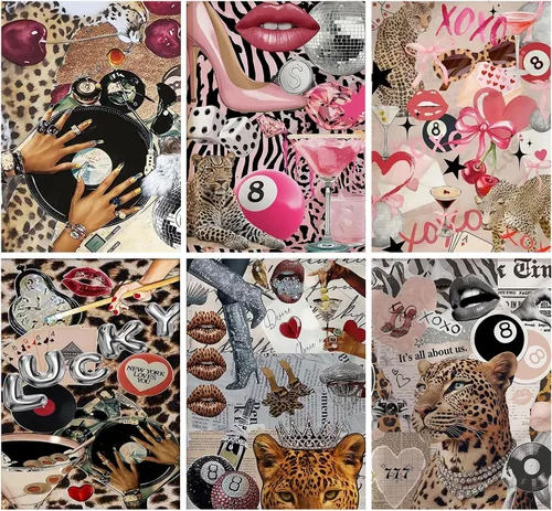 Vista 24 de Kits de arte de diamante para adultos principiantes, modernos kits de pintura de diamante con lunares de leopardo 5D, gemas y manualidades DIY