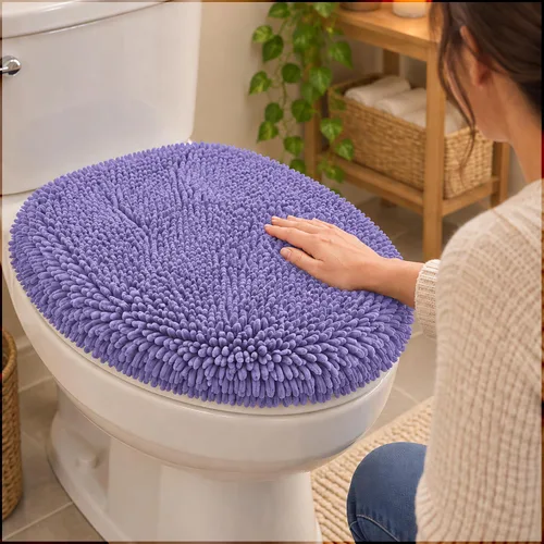 Vista 15 de Mayshine - Cubierta de microfibra tipo shaggy para la tapa del asiento del baño, estándar para baño Beige
