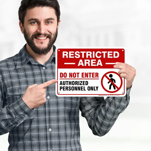Vista 2 de Señal de área restringida de no entrar solo personal autorizado, (MS-1278) 10 x 7 pulgadas, aluminio 040 libre de óxido, resistente a