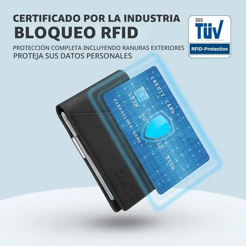 Vista 6 de Zitahli Cartera delgada para hombre, bloqueo RFID de cuero plegable con Caballo Loco Bicolor Negro