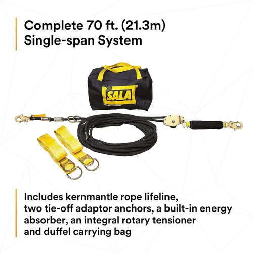 Vista 3 de 3M DBI-SALA 7600507 sistema de vida horizontal, cuerda de núcleo de 70 pies con tensor, absorción de energía, dos adaptadores de amarre de 6 pies