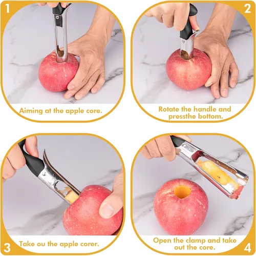 Vista 6 de Descorazonador de manzana, herramienta descorazonadora de manzana de acero inoxidable premium, mango ergonómico resistente, fácil de usar y limpiar