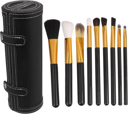 Vista 9 de Makeup Brush Organizer Case Black Leather Makeup Brush Bag with Eyebrow Pencil Holder for Women