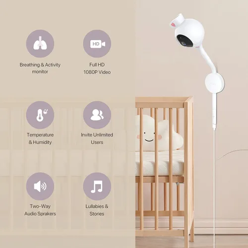 Vista 7 de iBaby Monitor de respiración inteligente para bebés: con cámara y audio, seguimiento de la respiración, el sueño y el movimiento. Monitor de bebé i2