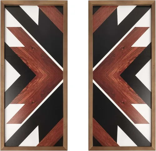 Vista 10 de 2 piezas de decoración de pared azteca con marco de madera, arte de pared occidental de madera de 20.9 x 9.8 pulgadas, decoración rústica del hogar