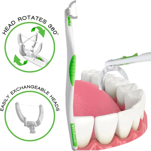 Vista 3 de VeriFloss - Hilo dental con recarga de 10 cabezales, hilo dental para adultos y niños, herramienta de hilo dental, diseño ergonómico con cabezal