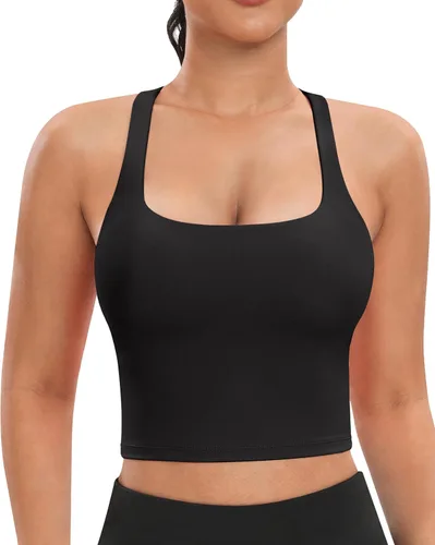 Vista 4 de Sujetadores deportivos acolchados para mujer, con tirantes delgados, para entrenamiento, con tirantes delgados, conjuntos de camisetas sin mangas