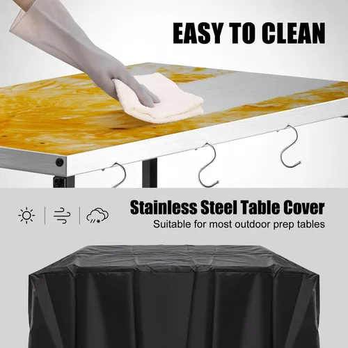 Vista 5 de Mesa de horno de pizza al aire libre, mesa de parrilla al aire libre con cubierta impermeable, mesas de carrito de comedor movibles con ruedas