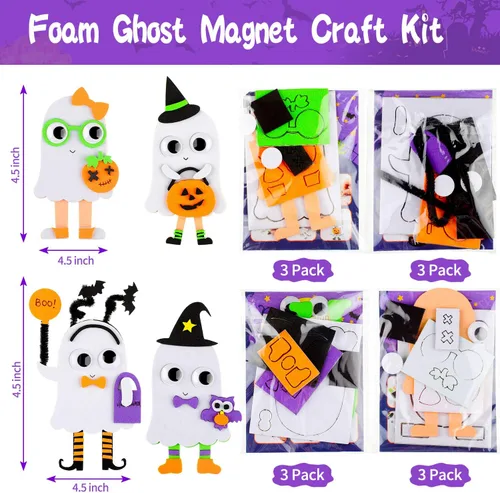 Vista 2 de Weewooday Kit de manualidades de Halloween, 12 unidades, diseño de fantasma, imán para nevera